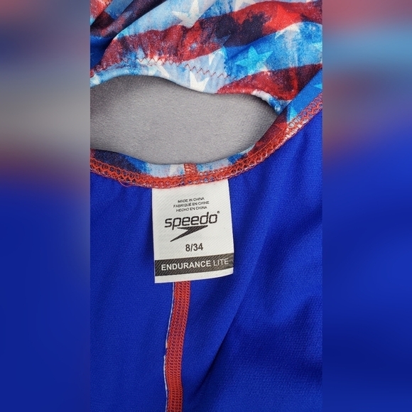 Speedo Women's Printed One Back Rio Americana One Piece Swimsuit Blue Red 8/34 - Picture 7 of 15